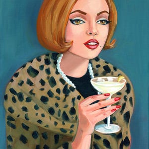 Martini z nutą nowoczesności, wydruk na płótnie mojego oryginalnego portretu. 12x16"