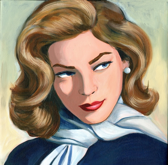 Original Lauren Bacall Portrait Painting, Vintage Actress Art, Old Hollywood Glamour, 12x12 Canvas