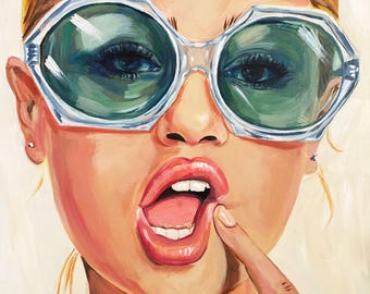 Zonnebril, een canvasafdruk van mijn originele portretschilderij.