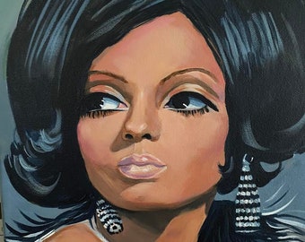 Diana Ross, an original portrait painting. Acrylic on 11x14" canvas.