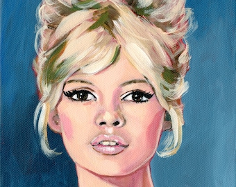 Brigitte Bardot beautiful vintage style with bouffant hairdo. This is a print of my original painting.