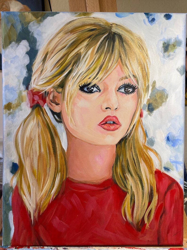Brigette Bardot in Pigtails , Original Painting on Canvas. - Etsy