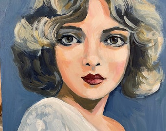 The Starlet. An original portrait painting of a silent movie actress from the 20’s