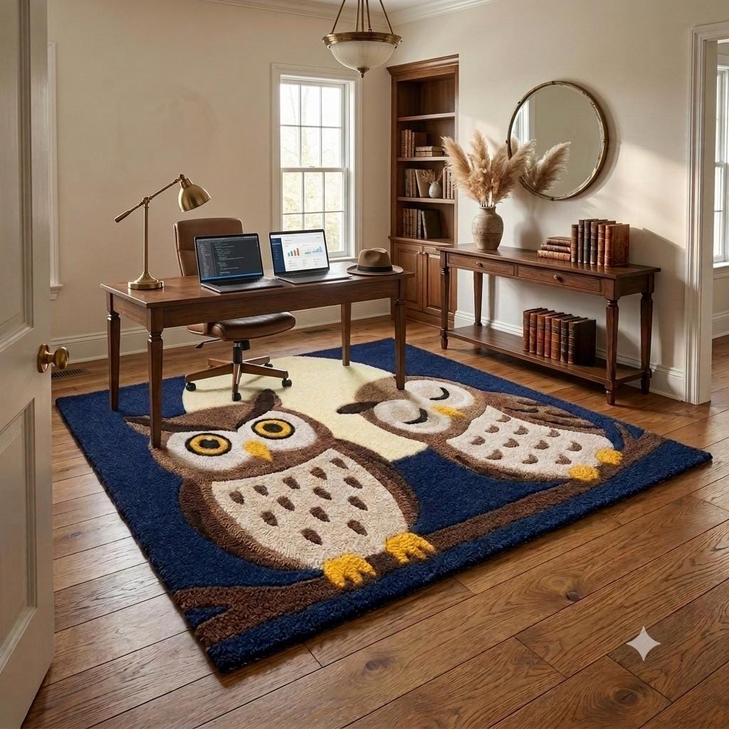 Hand-Tufted Owl Night Sky Rug: Whimsical Nursery Accent (Wool/Acrylic)