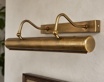 Adjustable Brass Picture Light, Mid Century Modern Art Light, Swing Arm Gallery Lamp, Handmade Wall Mounted Artwork Lighting