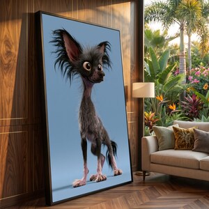 風変わりな長毛チワワのキャンバス、かわいい犬のウォールアート、遊び心のあるペットの肖像画、動物好きのための装飾、モダンなキャンバスプリント