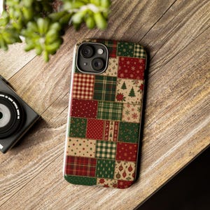 Christmas patchwork case for iPhone and Samsung.