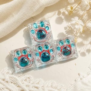 Cat Paw Keycap Set, Translucent Resin Mechanical Keyboard Keycaps, Colorful Cute Gamer Gift, Pink Blue Purple Yellow