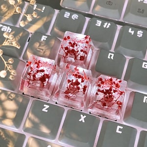 Epoxy Translucent Leaf Keycaps, Handmade Resin Keycap Set, Floral Mechanical Keyboard Keys, Clear Artisan Keyboard Accessory, 4 Pack