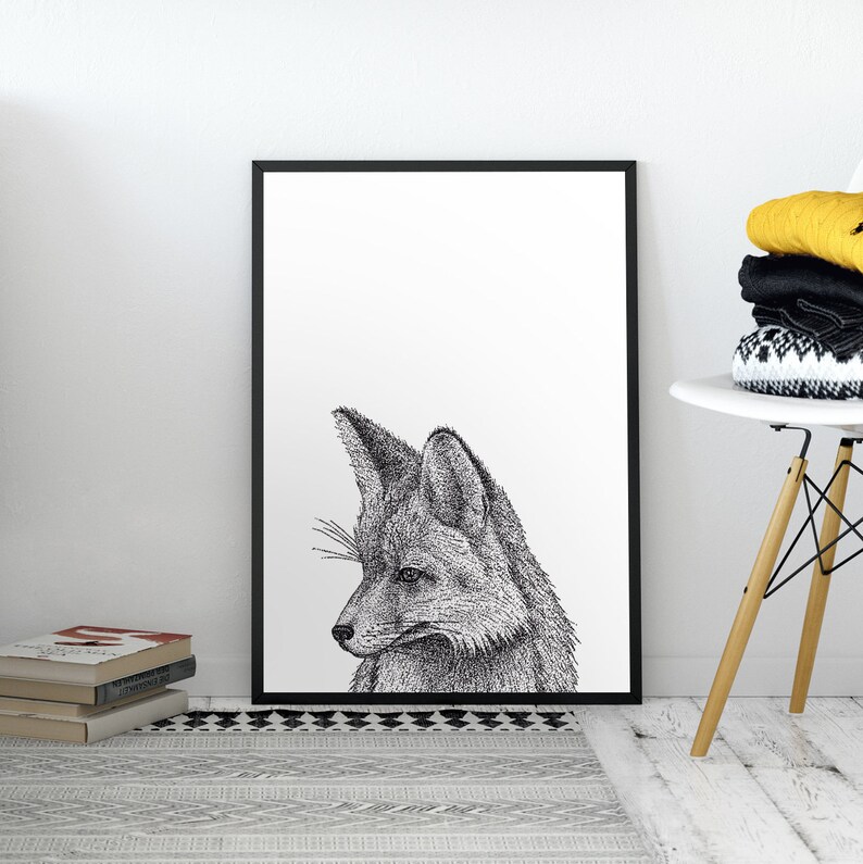 Pointillism. Animal. Graphic poster. Graphic print. Fox. Etsy