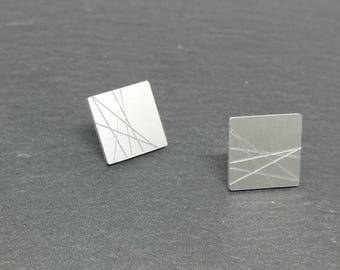 moona moon mini rectangle aluminium stud earrings