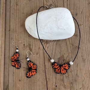 Butterfly Jewelry Set, Monarch Butterfly Dangle Earrings, Butterfly King Choker Necklace, Crochet Jewelry, Birthday Gift, Women&#39;s Gift