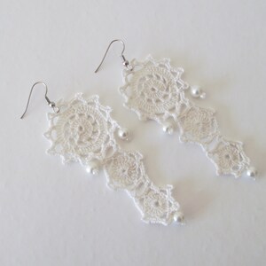 Ivory Lace Dangle Earrings, Pearl Crochet Earrings, Bridal Dangling ...