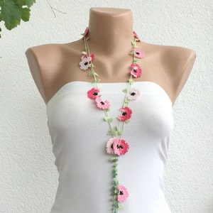 Sakura Beaded Necklace, Spring Crochet Lariat, Cherry Blossoms Collar ...