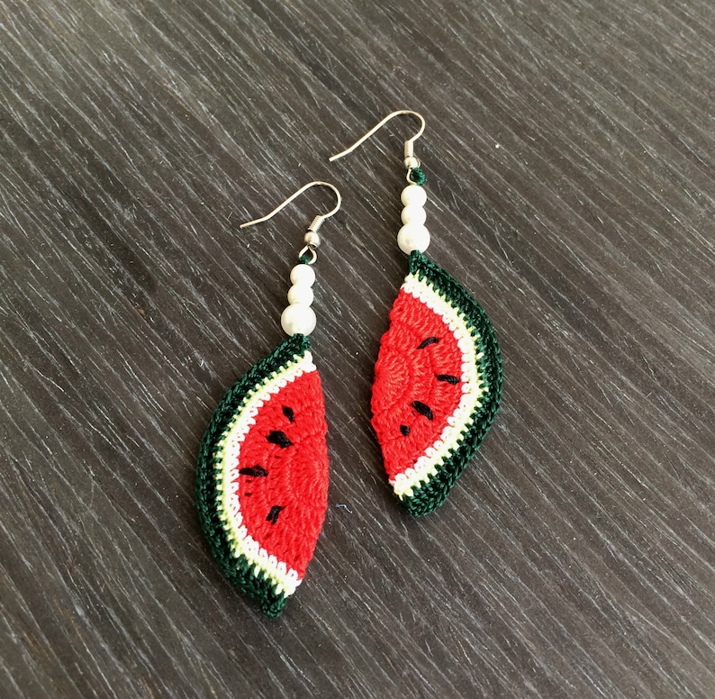 Watermelon Earrings Fruit Earrings Crochet Jewelry Birthday Etsy