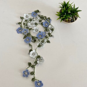 Micro Crochet Flower Necklace, Bridal Beaded Necklace, Forget Me Not Long Necklace, Wild Flower Lariat, Turkish Crochet Jewelry image 10