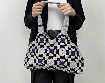 Granny Square Crochet Bag, Japanese Style Hobo Bag, Afghan Summer Tote Bag, Patchwork Retro Purse, Hippie Boho Shoulder Bag