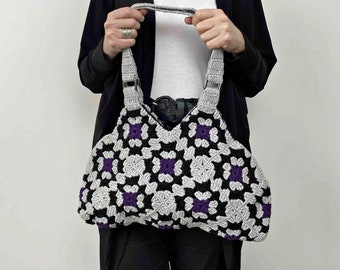 Handmade Granny Square Crochet Hobo Bag, Retro Boho Purse