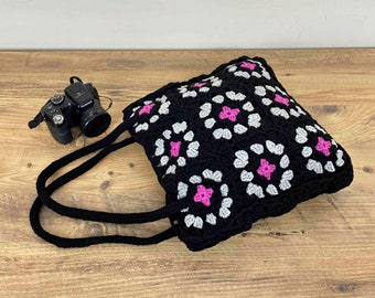 Handmade Granny Square Crochet Tote Bag: Retro Hippie Style