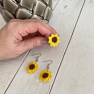 Crochet Sunflower Jewelry Set: Floral Ring and Earrings