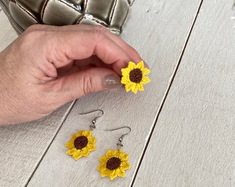 Crochet Sunflower Jewelry Set: Floral Ring and Earrings