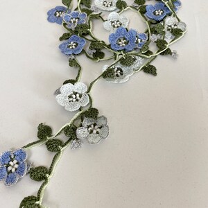 Micro Crochet Flower Necklace, Bridal Beaded Necklace, Forget Me Not Long Necklace, Wild Flower Lariat, Turkish Crochet Jewelry image 6