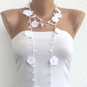 White Crochet Necklace Handcrafted Long Necklace Poppy - Etsy