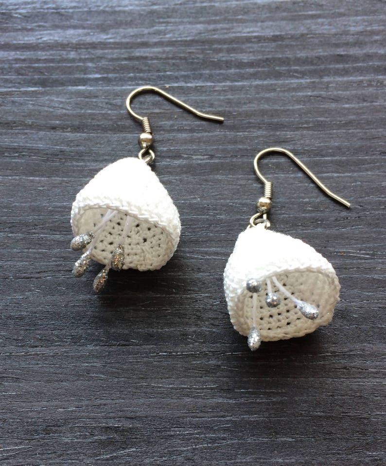 Drop Crochet Earrings Boho Natural Jewelry Cotton Crochet Jewelry Ivory Bridal Earrings Bellflower Unique Earrings Anniversary Gift
