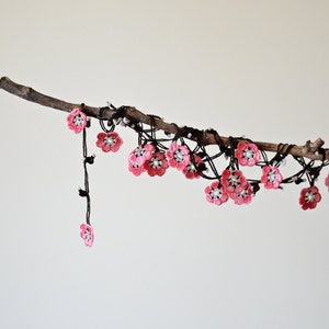 Sakura Flowers Crochet Necklace, Cherry Blossom Beaded Necklace, Japanese Flower Jewelry, Personalized Gift, Boho Wrap Lariat, Women Gift image 1