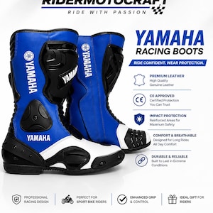 Yamaha motorcykelstövlar | Handgjorda äkta läder | CE-godkänd körutrustning