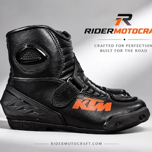 KTM Motorcykelstövlar | Handgjorda äkta läder CE-godkända skyddsstövlar för racing, sportbiker