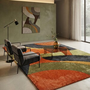 Mid Century Wavy Abstract Rug, Retro Geometric Pattern Carpe, Living Room Rug, Scandinavian Rug, Custom Sizes