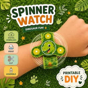 Dinosaur Fidget Spinner Watch Printable | DIY Paper Craft for Kids (Digital Download)