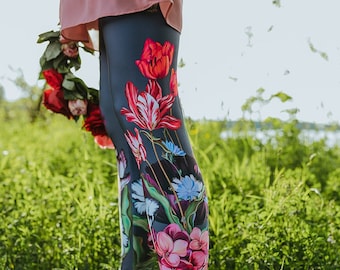 All over printed leggings for women Royal flowers