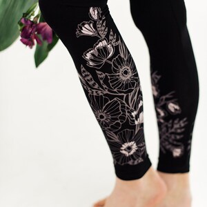 Black Flower jersey leggings Spring Women's Leggings image 3