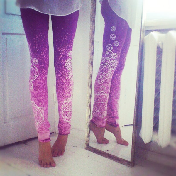 Purple leggings with white crystals