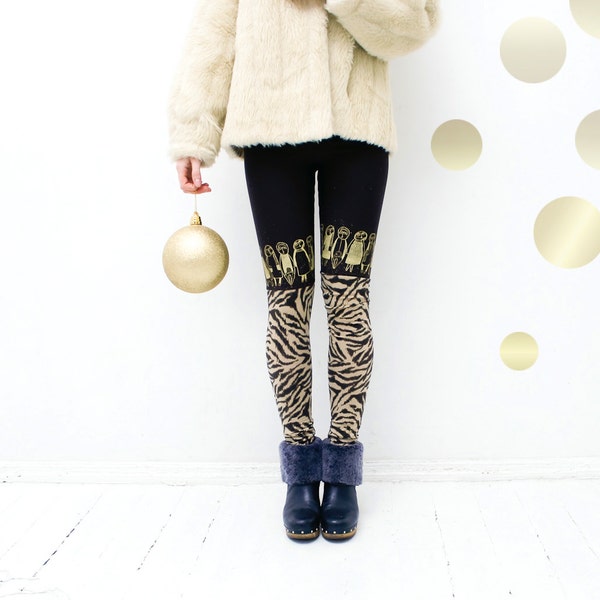 Size: XS, S- Dark brown golden animap skin print  stocking leggings