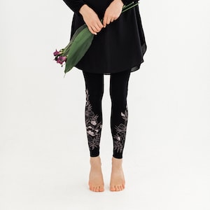 Black Flower jersey leggings Spring Women's Leggings image 4