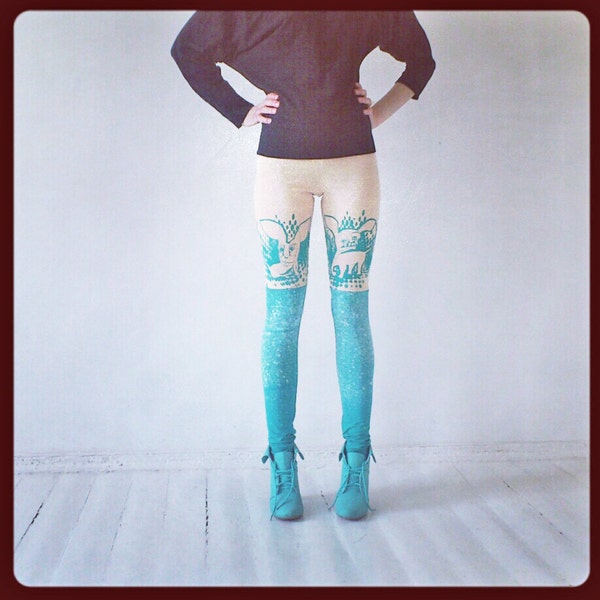 Beige mint stocking leggings