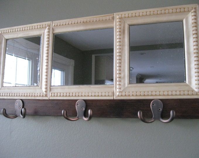 Wall Mirror With Hooks Home Decor Rustic Decor Etsy