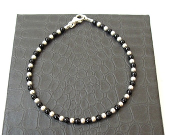 Pulsera de plata y cuentas de ónix, piedra preciosa natural, plata de ley 925, hecha a mano