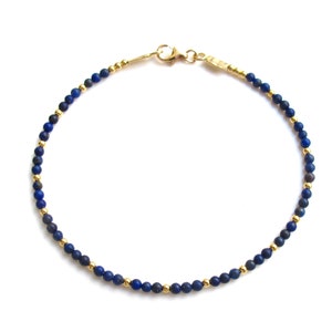 blue lapis lazuli  natural gemstone 18 k solid gold beads bracelet