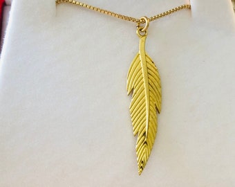 14 k gold plated feather necklace