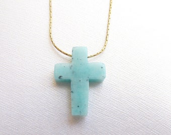 Amazonite cross gemstone pendant necklace green natural