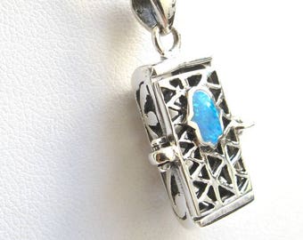 925 Sterling Silber Mezuzah Halskette Anhänger Silber Hamsa Glück Charme Opal Edelstein