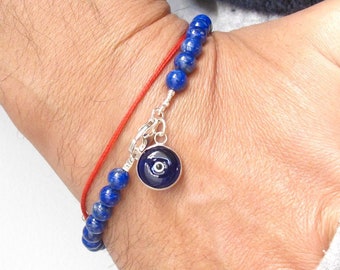 blue lapis lazuli natural  beads gemstone evil eye charm  bracelet luck protection