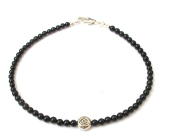 Sterling silver evil eye natural black onyx bead bracelet natural gemstone silver amulet for good luck and protection