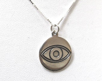 sterling silver round evil eye charm necklace