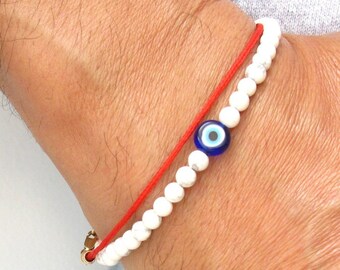 925 sterling silver blue evil eye howlite gemstone beads luck bracelet