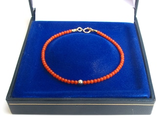 coral gemstone small beads 14 k yellow gold bracelet handmade natural gemstone